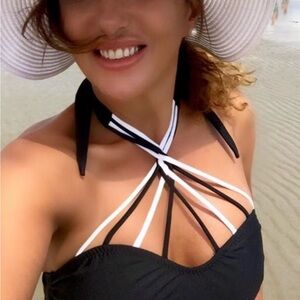 Moncherie Swimwear Black and White Strappy halter bikini top